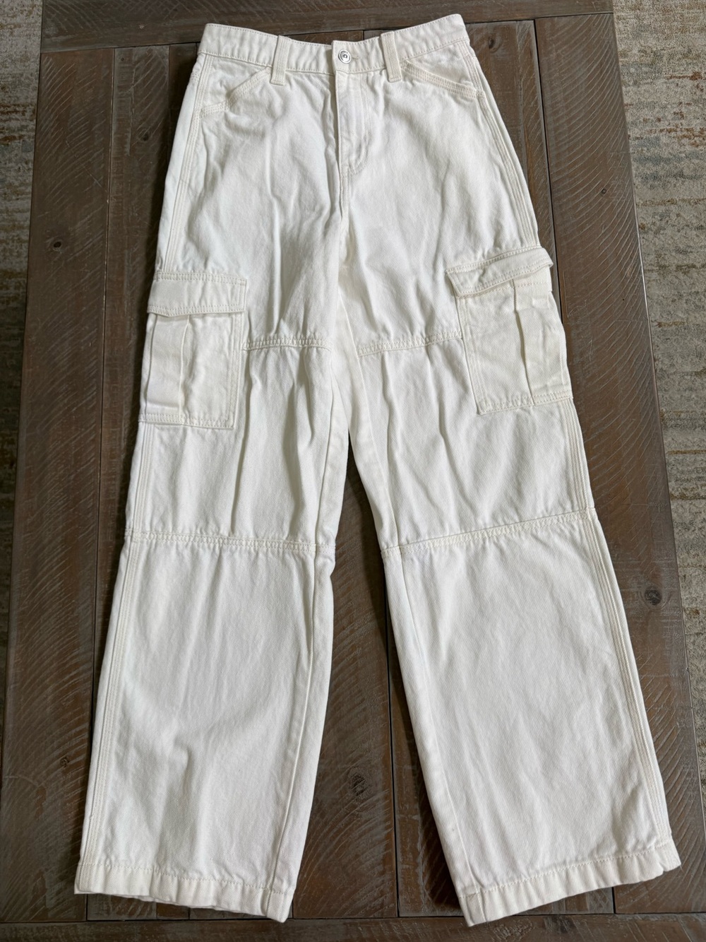H&M Divided White High Rise Super Wide Leg Cargo Utility Pants